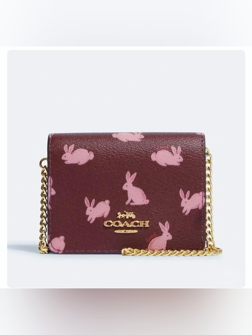Rare Coach Burgundy Mini Crossbody with Pink Bunny Print